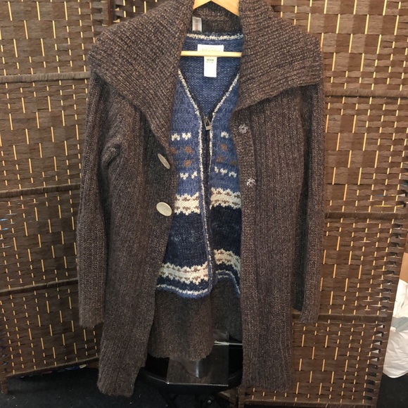 Long knit 2-button brown marble cardigan size medium - Picture 2 of 14